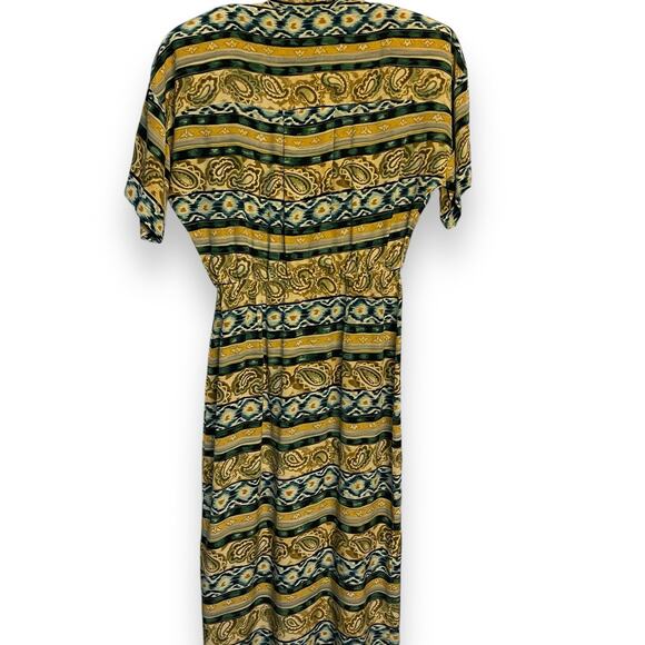 Maggy London Maxi Dress Women's 14 Multicolor Mixed Media Print Button Front VTG - Picture 4 of 12